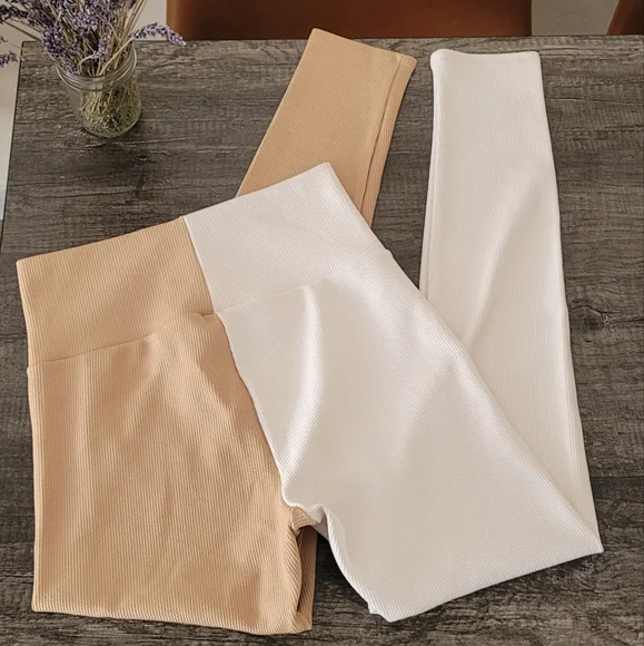 (2pcs)ONA by Yoon Chung Colorblock Ivory/Tan and Grey Shimmer Leggings - Picture 6 of 14